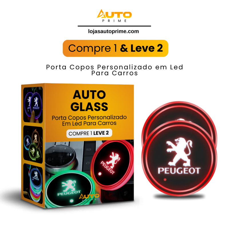 AutoGlass - Porta Copos Personalizado em Led Para Carros (Compre 1 e Leve 2)