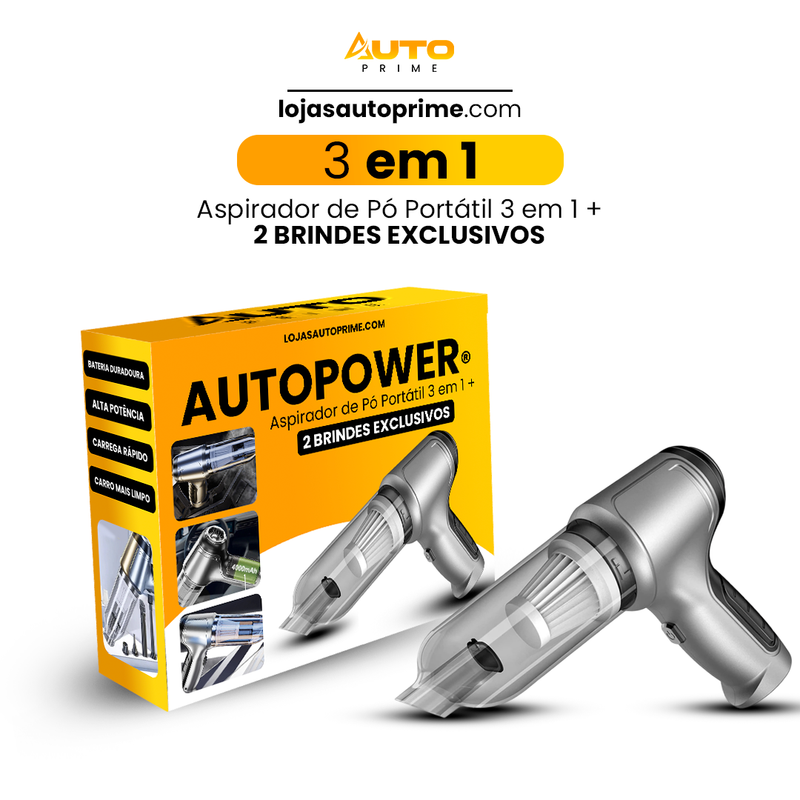 AutoPower - Aspirador de Pó Portátil 3 em 1 + 2 BRINDES EXCLUSIVOS