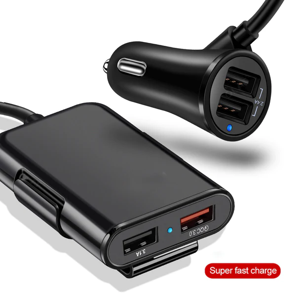 Extensão de Carregador USB de Celular para Carros 4 em 1 - ChargerPower