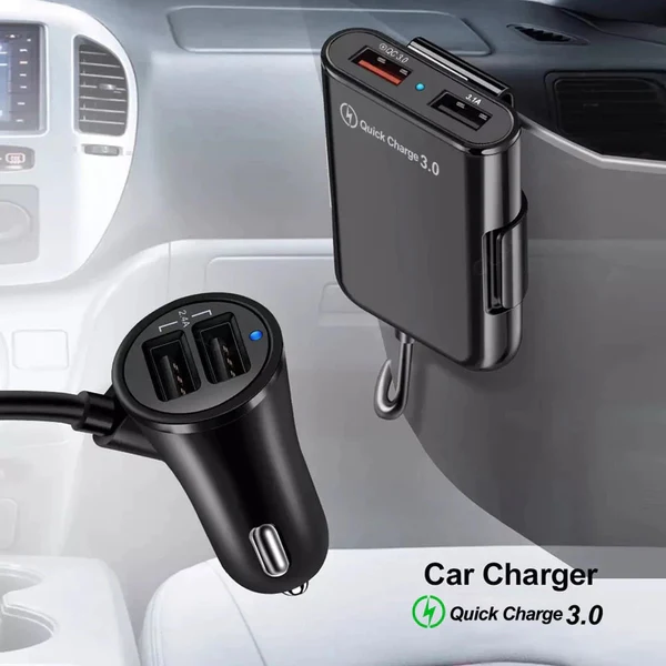 Extensão de Carregador USB de Celular para Carros 4 em 1 - ChargerPower